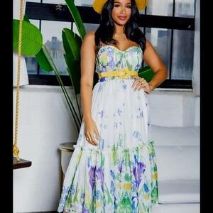 L'ATISTE White and Purple Floral Maxi Dress Sz M BridgertonCore Cottagecore Wedd